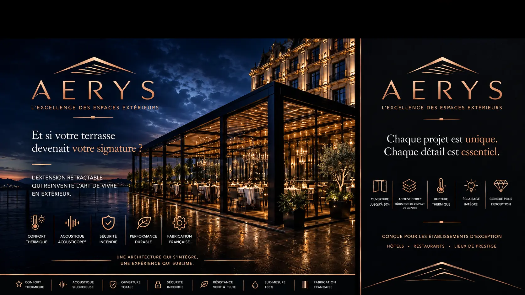 Présentation de la pergola AERYS pour les hôtels, restaurants et lieux de prestige