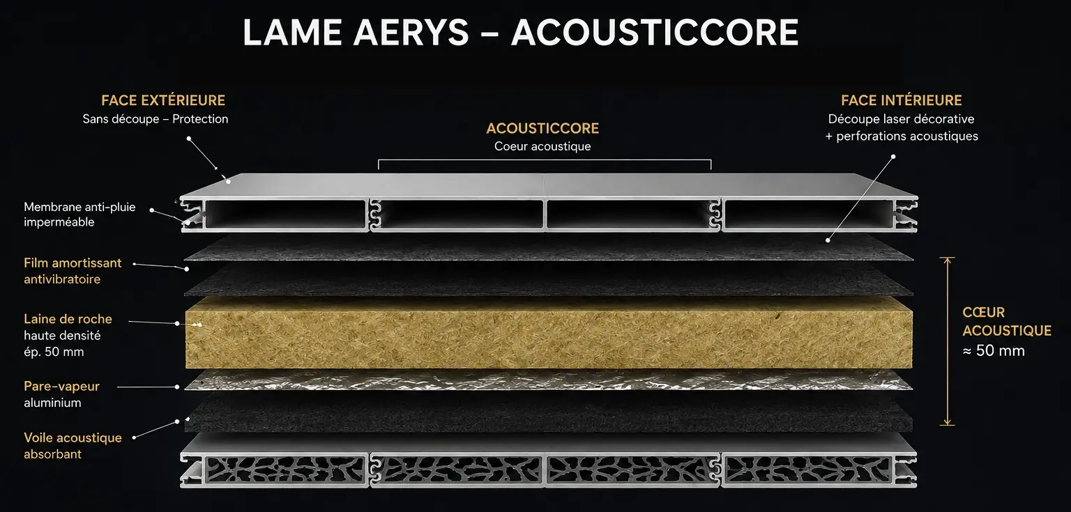 Coupe de la lame AcousticCore pour pergola acoustique AERYS